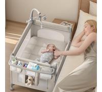 TinyGlow Moisés 4 en 1 para bebé, paquete y juego, cuna de noche, cambiador de pañales, cuna portátil de montaje rápido y plegado con colchón y mosquitera, fácil de transportar