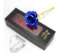 TINYOUTH Rosa de seda chapada en oro azul de 24 quilates, con caja de regalo y soporte, para cumpleaños, novia, día de la madre, boda, Navidad, aniversario, día de Acción de Gracias