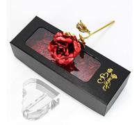 TINYOUTH Rosa de seda chapada en oro rosa de 24 quilates con caja de regalo y soporte para cumpleaños, novia, día de la madre, boda, Navidad, aniversario, día de Acción de Gracias