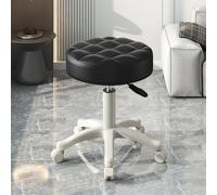 tinysiry Taburete rodante con ruedas, altura ajustable, giratorio, para trabajo, spa, tienda, salón, piel sintética, cojín suave, taburete redondo, silla de oficina, bar, cafetería, hogar, color negro