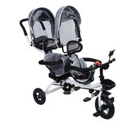 tinysiry Triciclo de triciclo de niños en tándem con dosel Sunshade, Cochecito de doble asiento Trike Un mango Campana, triciclos para bebés Antigolpes, Niños 2 8 Gris