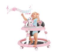 tinysiry Walker para bebé plegable, 7 niveles ajuste de altura Niños Actividad con ruedas mudas y disco música, juguetes pequeños reposapiés, Baby Activity Centre durante 6 a 18 Rosa