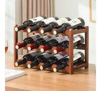 Tinyuet Botellero de Mesa, Botellero Apilable de 3 Niveles para hasta 12 Botellas, Wine Rack de Bambú para Cocina,Bar, Bodega, Gabinete, Despensa - 43x28x23cm