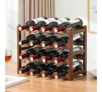 Tinyuet Botellero de Mesa, Botellero Apilable de 4 Niveles para hasta 16 Botellas, Wine Rack de Bambú para Cocina,Bar, Bodega, Gabinete, Despensa - 43x38x23cm