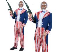 Tío Sam 4th Julio Americano Disfraz Horror Patriota Conjunto Hombre + Navidad