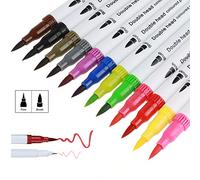 Tioamy Pluma Acuarela Dibujo Pinceles Fineliner Punta 12 Colores Bolígrafo suave a base de agua para niños Adultos Colorear Pintura Representaciones Arte Manga Cómic Caligrafía Animación