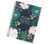 Tioheam Cuadernos para escritura,Cuaderno A5 - Julio 2025 a Junio 2026 Estético A5 Espiral con Diseño Floral Papel Grueso Cuadrícula Inglés Para Diario, Estudiar, Notas de Campo, Bocetos,