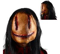 Tioheam Cubierta látex Halloween, Smile Face Asesinos en serie Latex Smile Face con pelo, Sombrero película terror, accesorios cosplay, cubierta cabeza miedo cabeza