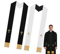 Tioheam Estolas Clericales para Mujeres - Con Borlas y Bordado Doble Cara Unisex para Iglesia - Para Pastor Adulto Chal Estola,Para Ceremonia Boda Funeral Confirmación