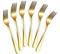 tiokin Juego de Tenedores de Cena, 20 cm Juego de 6 Tenedores Dorados de Acero Inoxidable de Grado Alimentario, Tenedores de Mesa, Tenedores de Cubiertos, Acabado Espejo, Apto para Lavavajillas, Uso