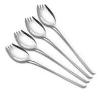Tiokin Sporks - Juego de 4 cucharas de acero inoxidable para ensalada, 2 en 1, tenedor de cena, cuchara sopera, tenedor para ensalada, cuchara y tenedor multifunción para camping en casa o de viaje