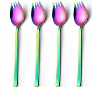 tiokin Sporks - Juego de 4 cucharas de acero inoxidable para ensalada, 2 en 1, tenedor de cena, cuchara sopera, tenedor para ensalada, cuchara y tenedor multifunción para camping en casa o viajes