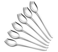 tiokin Sporks - Juego de 6 tenedores de acero inoxidable 18/10 para ensalada, cuchara y tenedor multifunción para acampar en casa o de viaje