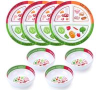 Tioncy Juego de 8 piezas de control de porciones bariátricas con 4 platos bariátricos, 4 cuencos de control de porciones para adultos, dieta equilibrada, pérdida de peso (elegante)
