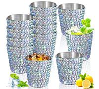 Tioncy Paquete de 12 vasos de acero inoxidable de 1 oz para niños, vasos de chupito de acero inoxidable con purpurina, vasos brillantes con diamantes de imitación, vasos de pinta de metal para