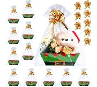 Tioncy Paquete de 44 cestas de Navidad vacías para regalos, incluye 12 cestas de regalo vacías de cartón, 12 bolsas de regalo transparentes, paquete de 20 lazos dorados para hermosos regalos, Navidad,