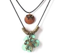 Tiong Collar con colgante de madera hecho a mano, vintage, bohemio, diseño multicapa, cadena larga de cordón de cuero, collares elegantes para mujeres y hombres, talla única, Metal, No es una piedra