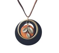 Tiong Collar con colgante de madera hecho a mano, vintage, bohemio, diseño multicapa, cadena larga de cordón de cuero, collares elegantes para mujeres y hombres, talla única, Madera, No es una piedra