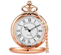Tiong Reloj de bolsillo clásico de cuarzo de acero suave con cadena de números romanos para hombres y mujeres, reloj de bolsillo con colgante para el día del padre, regalo de cumpleaños, oro rosa,
