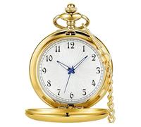 Tiong Reloj de bolsillo clásico retro de cuarzo de acero suave, relojes de bolsillo vintage para hombres y mujeres, números arábigos, esfera blanca con cadena para cumpleaños y graduación, 68-oro