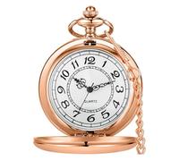 Tiong Reloj de bolsillo clásico retro de cuarzo para hombre, acero suave, números arábigos, esfera con cadena, para hombres y mujeres, Oro rosa 66, Clásico