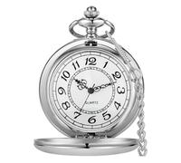 Tiong Reloj de bolsillo clásico retro de cuarzo para hombre, acero suave, números arábigos, esfera con cadena, para hombres y mujeres, 66-plata, Clásico