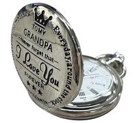 Tiong Reloj de bolsillo con cadena para hombre, regalo para papá, reloj de bolsillo de cuarzo grabado para el día del padre, Grandpa-silver, Estilo vintage
