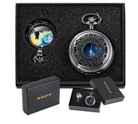 Tiong Reloj de bolsillo con diseño hueco de números romanos de cuarzo, reloj de bolsillo con cadena y colgante y caja de regalo, Navidad, graduación, cumpleaños, día del padre, CF108.