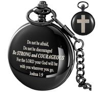 Tiong Reloj de bolsillo con versículo bíblico clásico mecánico con patrón de cruz con cadena, Navidad, graduación, cumpleaños, regalo del día del padre, 48-negro-1:9, Clásico
