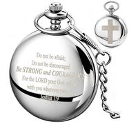 Tiong Reloj de bolsillo con versículo bíblico clásico mecánico con patrón de cruz con cadena, Navidad, graduación, cumpleaños, regalo del día del padre, 48-plata-1:9, Clásico