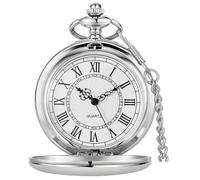 Tiong Reloj de Bolsillo de 37 cm con Cadena Plateada Lisa de Acero y Cuarzo, Estilo Vintage con números Romanos, para Regalo, Cf1002, Cf1002