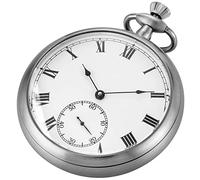 Tiong Reloj de bolsillo de acero completo de resistencia con cara abierta mecánica de cuerda manual de acero inoxidable pulido antiguo original con colgante de cadena y caja, 01-plata, Clásico