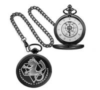 Tiong Reloj de bolsillo de cuarzo con cadena para cosplay, Navidad, día de San Valentín, cumpleaños, día del padre, Negro-Plata