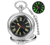Tiong Reloj de bolsillo de cuarzo con cubierta transparente plateado/negro/bronce, esfera luminosa, reloj de bolsillo de acero inoxidable, regalo para hombres con cadena, 49-plata, Clásico