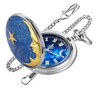 Tiong Reloj de bolsillo de cuarzo con diseño de estrella azul steampunk, números romanos, reloj de bolsillo con cadena, regalos de Navidad, Azul-3, Estilo vintage