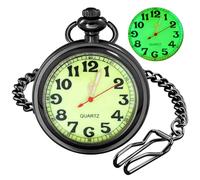 Tiong Reloj de bolsillo de cuarzo con números arábigos brillantes para hombre, movimiento de cuarzo con cadena, color negro y amarillo