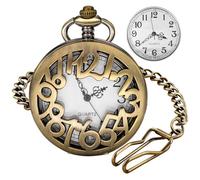 Tiong Reloj de bolsillo de cuarzo para hombre con anillo de números arábigos blancos con números huecos de bronce