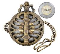 Tiong Reloj de bolsillo de cuarzo para hombre de bronce con marco esqueletizado retro antiguo y números arábigos mecánicos falsos de diámetro