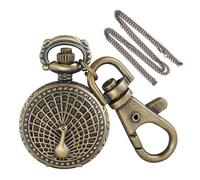 Tiong Reloj de bolsillo de cuarzo para hombre de bronce vintage, diseño retro de animales tallados con llavero y cadena, regalo ideal para los amantes de los animales, KPW-46, Moda