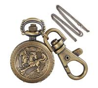 Tiong Reloj de bolsillo de cuarzo para hombre de bronce vintage, diseño retro de animales tallados con llavero y cadena, regalo ideal para los amantes de los animales, KPW-56, Moda
