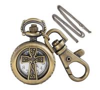 Tiong Reloj de bolsillo de cuarzo para hombre de bronce vintage, varios estilos disponibles, diseño retro con llavero y cadena de collar, accesorio de regalo versátil, KPW-17, Moda