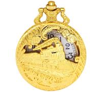 Tiong Reloj de bolsillo de locomotora vintage para hombre, esfera con números arábigos, diseño de tren de vapor 3D, relojes de bolsillo para hombre con cadena, 57-oro, Retro