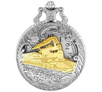 Tiong Reloj de bolsillo de locomotora vintage para hombre, esfera con números arábigos, diseño de tren de vapor 3D, relojes de bolsillo para hombre con cadena, 57-plata y oro, Retro