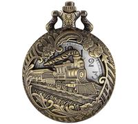 Tiong Reloj de bolsillo de locomotora vintage para hombre, esfera con números arábigos, diseño de tren de vapor 3D, relojes de bolsillo para hombre con cadena, 57-bronce, Retro