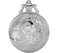 Tiong Reloj de bolsillo de locomotora vintage para hombre, esfera con números arábigos, diseño de tren de vapor 3D, relojes de bolsillo para hombre con cadena, 58-plata, Retro