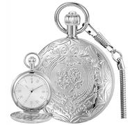 Tiong Reloj de bolsillo de madera, mecánico, steampunk, elegante, de cobre, con esfera abierta, para hombre, con caja de cadena, regalo, 143-silver, Retro