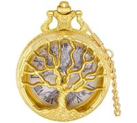 Tiong Reloj de bolsillo hueco con diseño de árbol de la vida, números romanos/arábigos, relojes de bolsillo de cuarzo con colgante de cadena para hombres y mujeres, 48-oro, Clásico