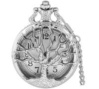Tiong Reloj de bolsillo hueco con diseño de árbol de la vida, números romanos/arábigos, relojes de bolsillo de cuarzo con colgante de cadena para hombres y mujeres, 48-plateado-A, Clásico