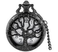 Tiong Reloj de bolsillo hueco con diseño de árbol de la vida, números romanos/arábigos, relojes de bolsillo de cuarzo con colgante de cadena para hombres y mujeres, 48-negro-A, Clásico