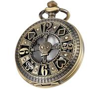 Tiong Reloj de bolsillo hueco vintage con cadena de aleación de cuarzo, números arábigos para hombre, relojes de bolsillo vintage con colgante, Bronce blanco, Retro